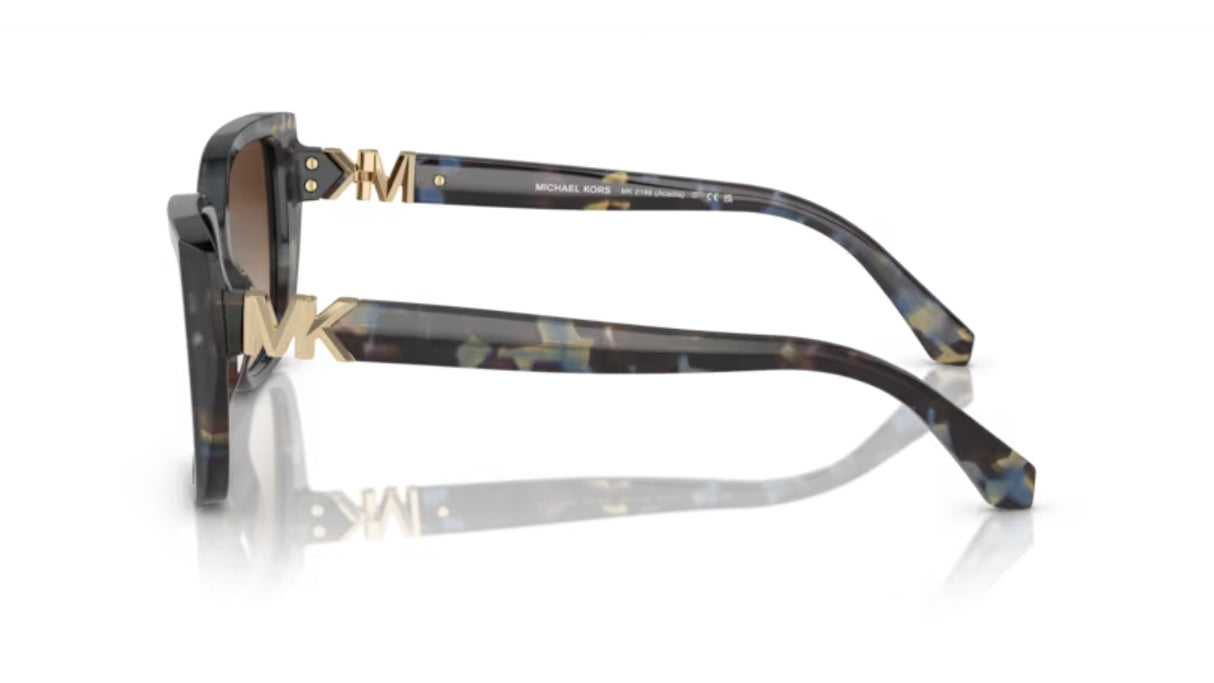 Michael Kors Acadia Zonnebril Bright Blue Tortoise Brown Gradient zijaanzicht