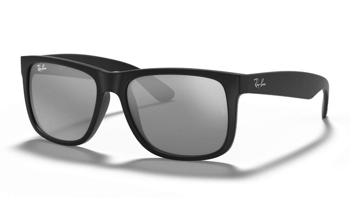 Ray-Ban-Justin-Rubber-Black-Grey-Mirror-Silver-schuin